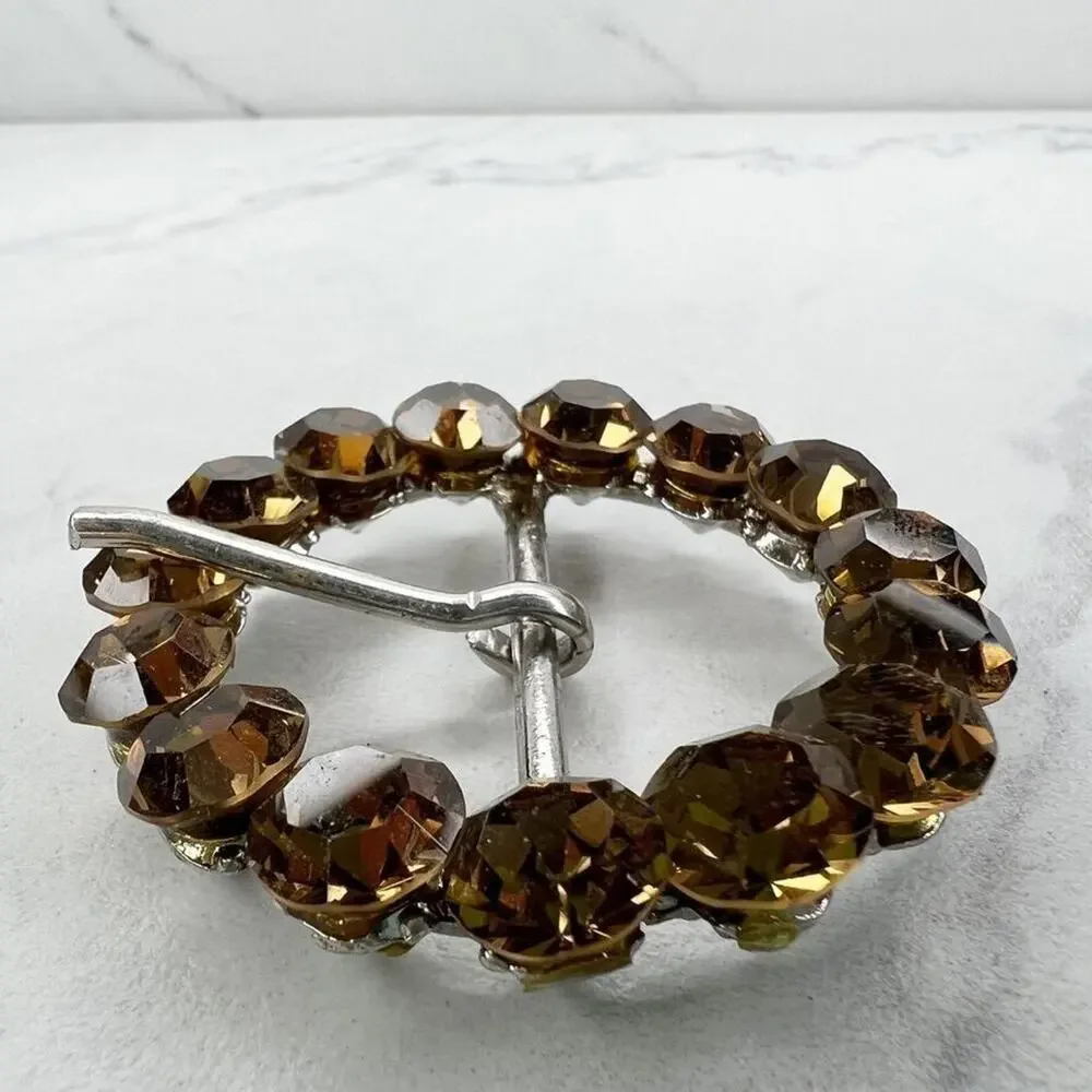 Silver Tone Rhinestone Round Circle Belt Buckle